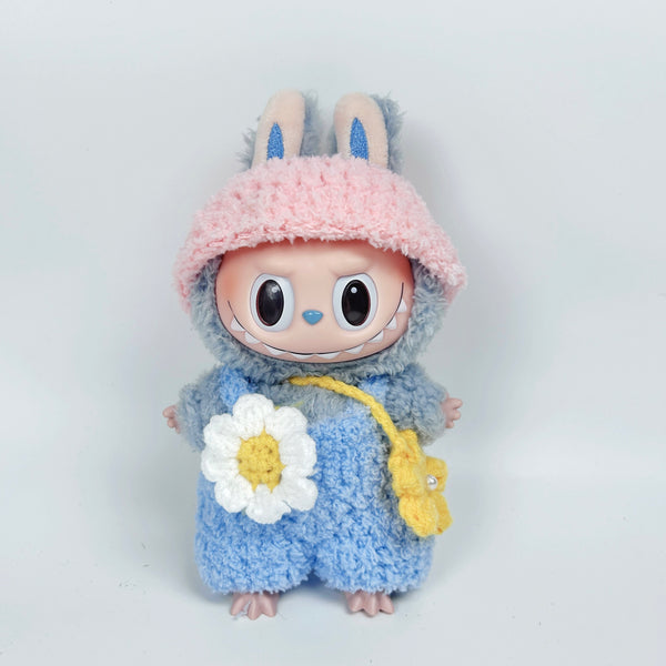 Daisy Daydream Romper Set — Plush Overalls & Crochet Flower Bag