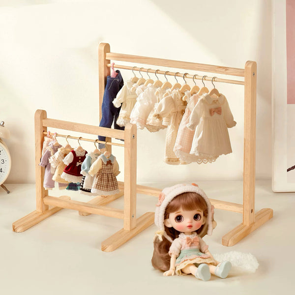 Mini Wooden Hangers & Doll Clothing Rack – Multiple Sizes